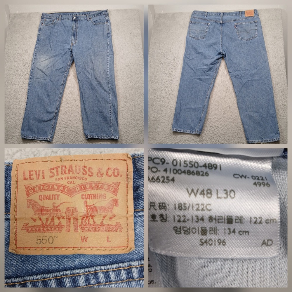 Levi's 550 Jeans Men's 48x30 Light Wash Relaxed Fit Tapered Leg‎